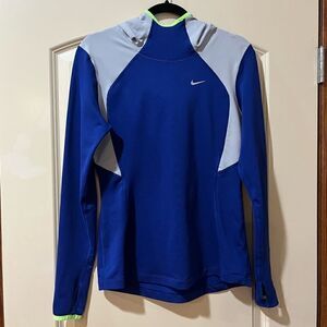 NIKE DRI-FIT Long Sleeve Hooded Running Shirt Blue Women’s Medium 677310-455